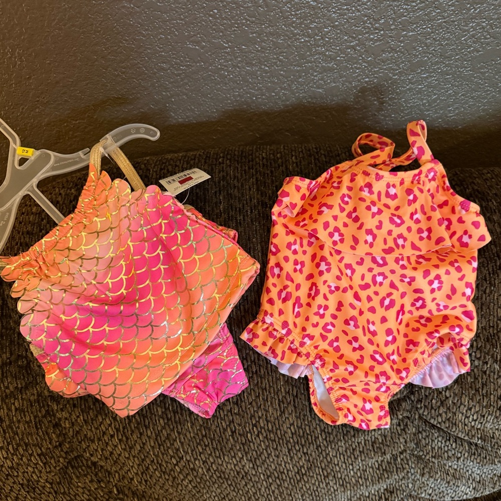 Pink and Gold Mermaid Bathing Suit 2 piece & Orange & Pink leopard one piece